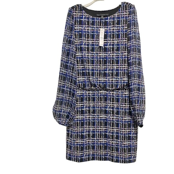 NWT White House Black Market Long Sleeve Blouson Dress Amble Plaid Black Small - Picture 5 of 15